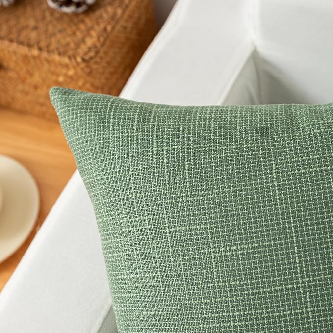 Kevin Textile Set of 2 Sage Green Pillow Covers 18 x 18 Inch Spring Farmhouse Boho Decorative Throw Pillow Covers Linen Cushion Covers for Sofa Couch Décor