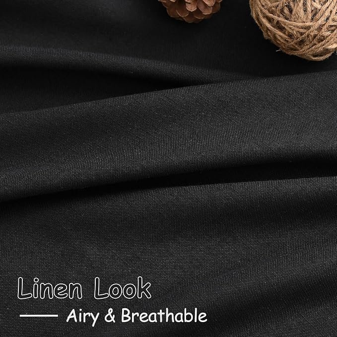 Nanspring 96 Inch Linen Curtains for Living Room Semi Sheer Linen Blended Curtains Back Tab Rod Pocket Light Filtering Simple Modern Black Curtains for Bedroom 60x96,2 Panels