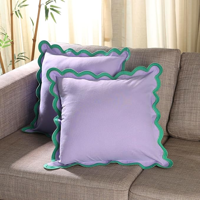 Folkulture Throw Pillow Covers | (18 x 18) Set of 2 Cotton Scallop Pillow Cover | Decorative Pillows for Living Room | Cute Outdoor | Boho Throw Pillows Standard Size for Counch