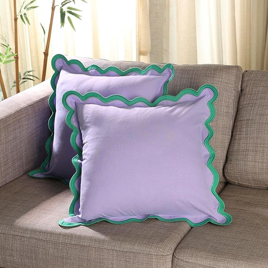 Folkulture Throw Pillow Covers | (18 x 18) Set of 2 Cotton Scallop Pillow Cover | Decorative Pillows for Living Room | Cute Outdoor | Boho Throw Pillows Standard Size for Counch