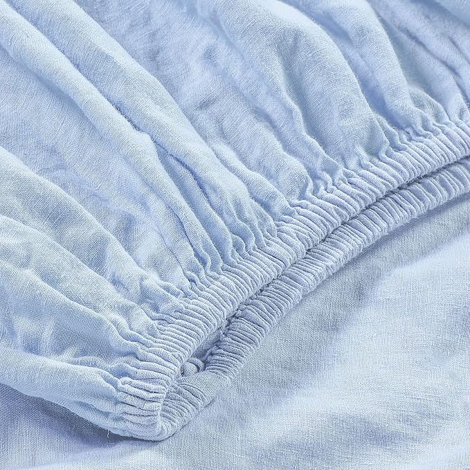 Sijo Stone Washed Organic French Linen Bed Sheet Set, GOTS Certified Organic, Best Cooling Linen Sheet Award by Sleep Foundation, 1 Flat Sheet Only (Sky, King/Cal King)