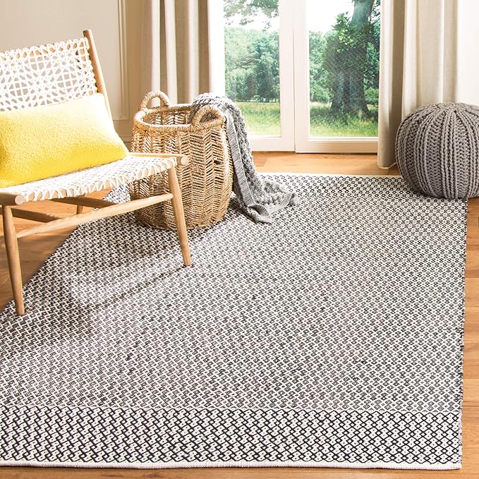 SAFAVIEH Montauk Collection Area Rug - 10' x 14', Ivory & Black, Handmade Flat Weave Boho Farmhouse Cotton, Ideal for High Traffic Areas in Living Room, Bedroom (MTK339D)