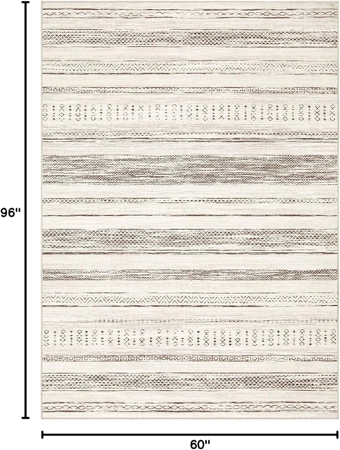 Tortania Area Rug Living Room Rugs - 5x8 Washable Large Soft Neutral Boho Moroccan Bohemian Farmhouse Rug Indoor Floor Carpet for Bedroom Under Dining Table Home Office Decor - Brown Beige