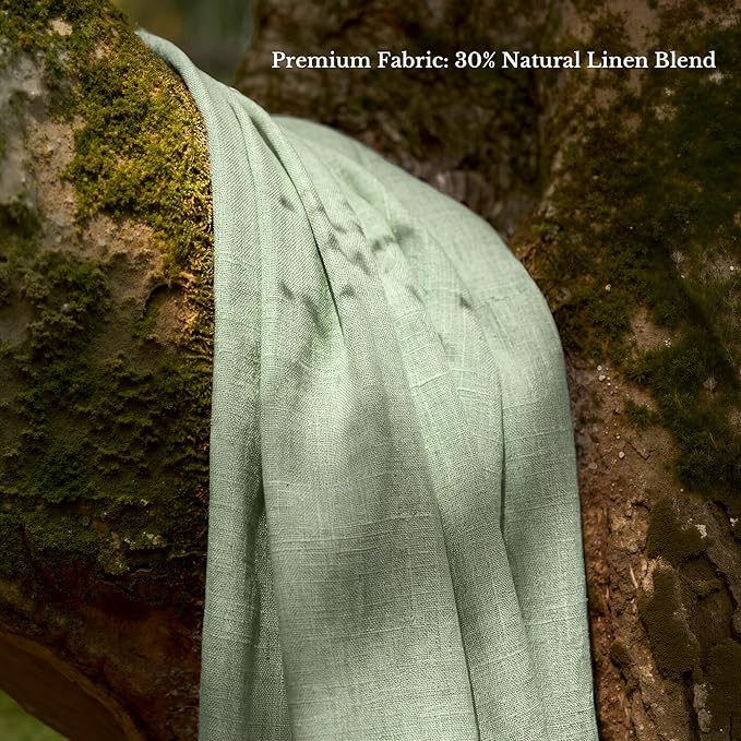 NICETOWN Sage Green Linen Curtains 84 inch Long 2 Panels Set, 55" Wide Thick Flax Linen Blend Organic Home Decor Rod Pocket & Back Tab with Light Filtering for Bedroom/Living Room