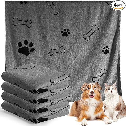 Chumia 4 Pcs Dog Towels for Drying Dog Puppy Bulk Microfiber Absorbent Paw Towel Pet Bathing Supplies Quick Drying for Medium Cats Pets Shower(55 x 28 Inch,Gray)