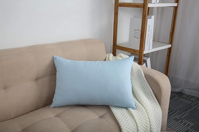 TangDepot 100% Cotton Solid Throw Pillow Cover 12x18 Light Blue | 100% cotton, same-color zip, machine wash & air dry. For living room, bedroom, office, car. 42 colors, 75 sizes. Cover only.