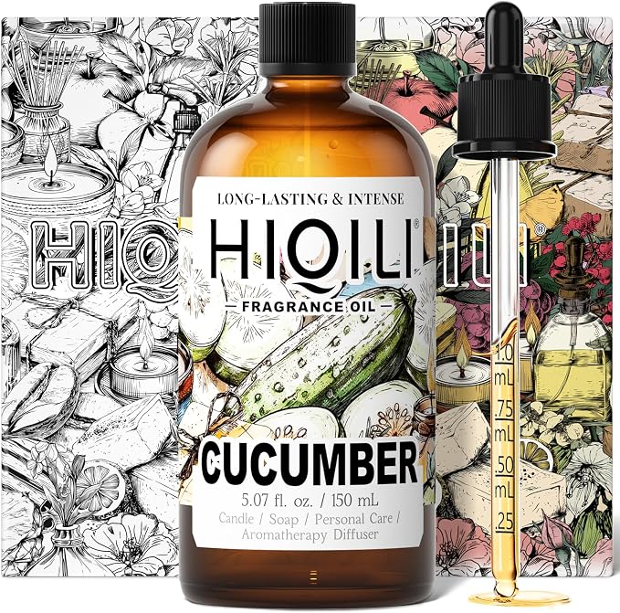 HIQILI Cucumber Fragrance Oil for Diffuser, DIY Soap & Candle - 5.07 Fl Oz | Long-Lasting Fresh Scents for DIY Body Spray, Bath & Skin Products, Pet Safe, Graduated Dropper Included