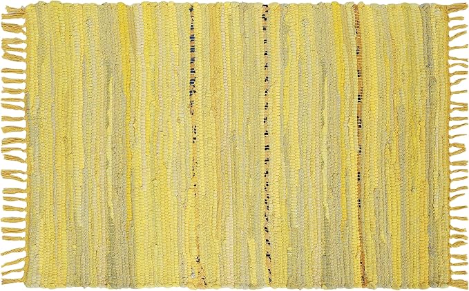 Cotton Rag Rug 24x36'' | 2x3' Multicolor Area Rug - Hand Woven, Washable & Reversible with Tassels - Perfect for Living Room, Kitchen, Entryway, or Bedroom (Mustard Multi)