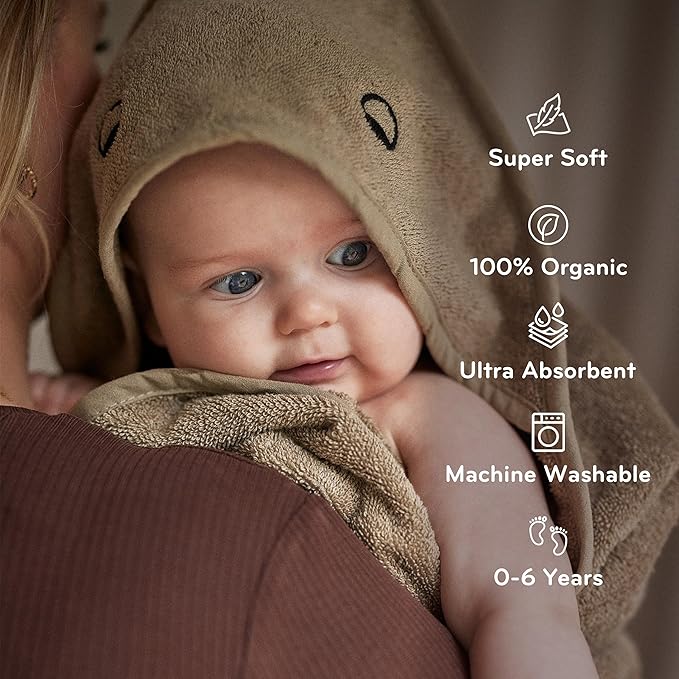 Hooded Baby Towel – 100% Organic Cotton Baby Bath Towels – Baby Boy Newborn Essentials - Super-Soft and Absorbent. (Dino - Green Moss)
