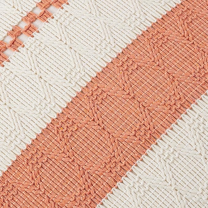 Fancy Homi Set of 1 Boho Coral Long Lumbar Decorative Throw Pillow Cover 14x24 Inch for Couch Bed Sofa Chair, Modern Organic Farmhouse Home Decor, Soft Cotton Cute Accent Rectangle Cushion Case