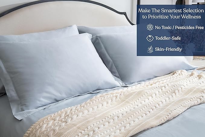 GOTS Certified 100% Organic Cotton Sheets, 400TC Long Staple Cotton, Ultra Soft, Silky, Moisture-Wicking, Smooth & Breathable, with Elasticized Deep Pocket