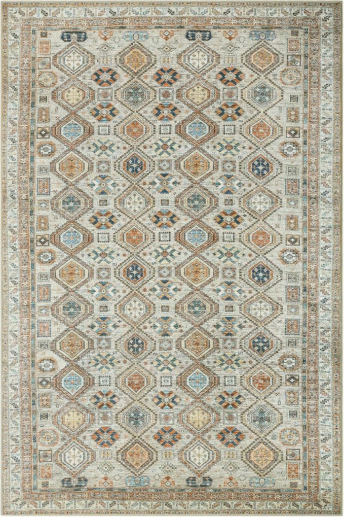 Keen Home Design 6x9 Rug - Machine Washable Area Rug with Non-Slip Backing, Ideal for Living Room, Dining Room, Bedroom - Vintage, Easy Clean, Durable, Low Pile Rug - (6' x 9')