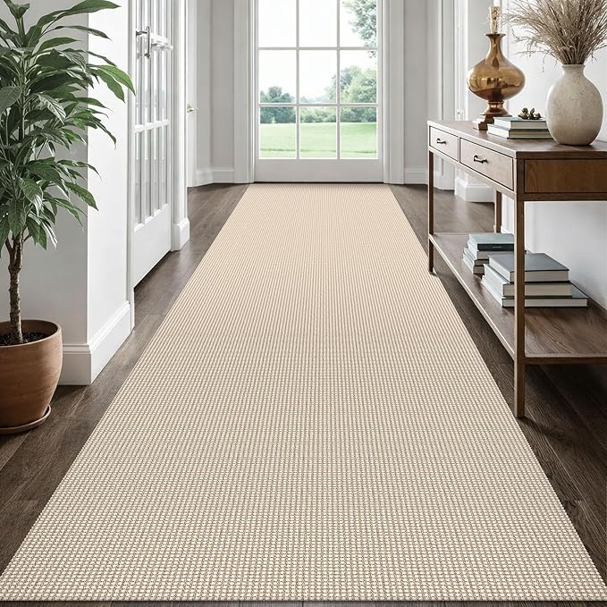 EARTHALL Runner Rug 3x14 Ft Washable Runners for Hallways Extra Long Woven Non Slip Entryway Runner Braided Kitchen Runner Indoor Outdoor Carpet Runners for Stair, Hall, Foyers, Beige/Ivory