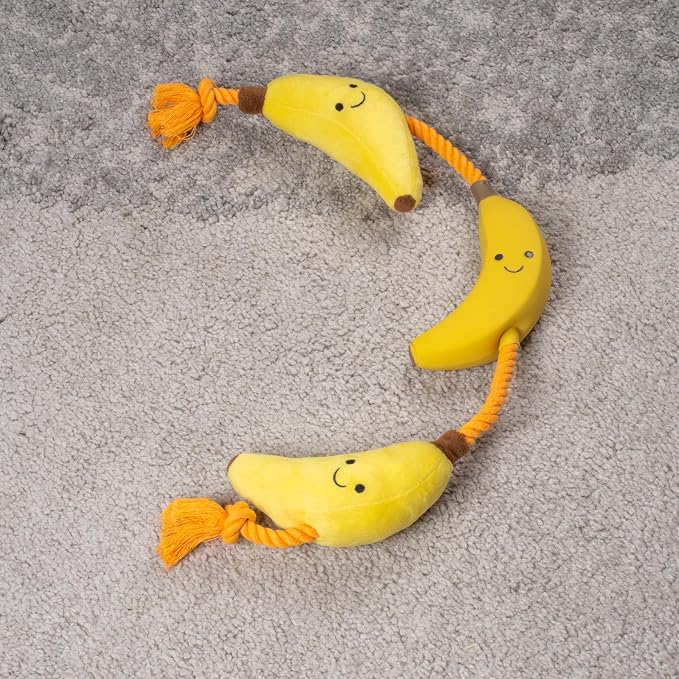 Fuzzl Tugga Bananas Dog Toy 75cm - Rope Latex and Plush Dog and Puppy Throw Fetch and Tug with Squeaker