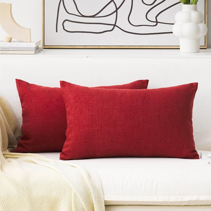 Home Brilliant Lumbar Pillow Covers 12x20 for Linen Rectangular Throw Pillow Covers Dark Red Cushion Covers for Kids Room Nursery, 12 x 20(30x50cm), 2 Pack, Burgundy