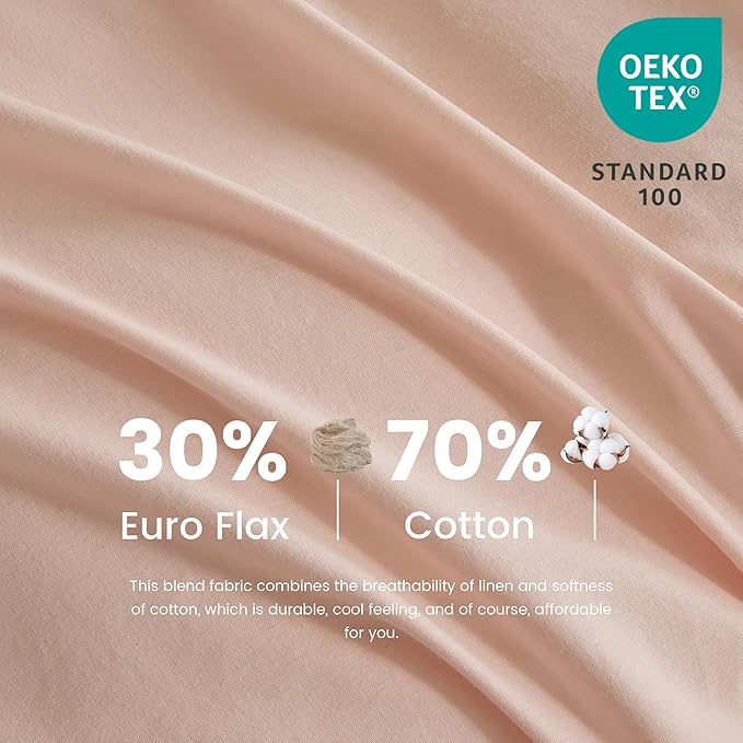 BISELINA French Linen Duvet Cover Set 2pcs with Hidden Zipper Closure Natural Flax Cotton Blend Solid Color Soft Breathable Luxury Farmhouse Bedding - Twin Size, Pale Pink