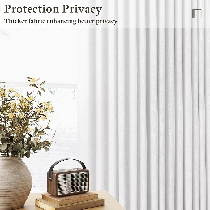 Extra Long White Linen Curtains 120 Inches Long Modern Neutral Curtain 10 Foot Light Filtering Semi Sheer Back Tab Pinch Pleat Curtain for Tall Ceiling Living Room 2 Panels 50 by 120 Inch Length