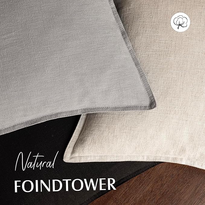 Foindtower Pack of 2, Decorative Linen Soild Throw Pillow Covers Soft Accent Cushion Case Boho Farmhouse Neutral Pillowcase for Chair Couch Sofa Bedroom Living Room Home Decor 26 x 26 Inch Black
