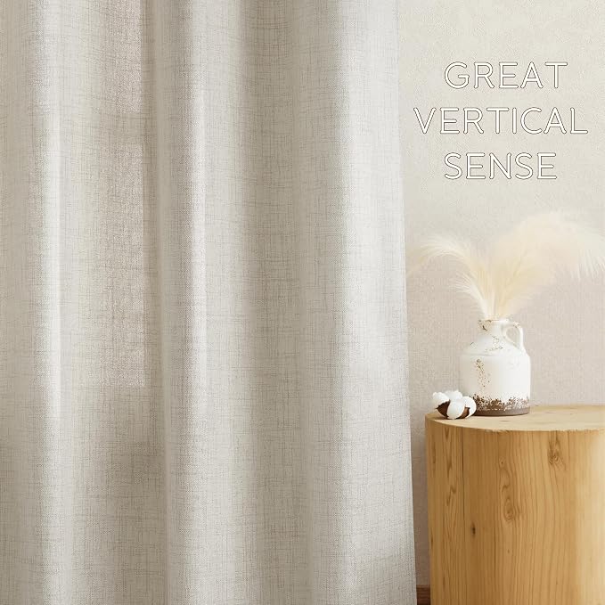 NICETOWN Linen Beige Sheer Curtains 84 Inches Long 2 Panels for Bedroom Living Room, Privacy Linen Textured Window Drapes Semi Sheer Light Filtering Grommet Burlap Look Curtains, 52" W x 84" L