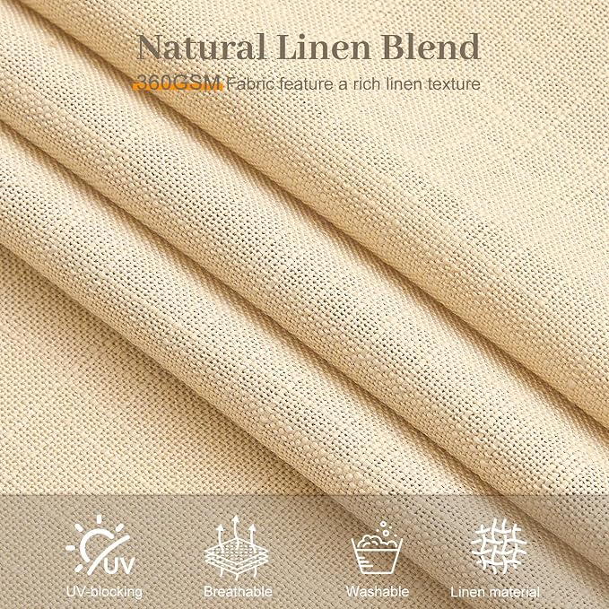 IVAPUPU 96 Inch Linen Curtains 2 Panel Set for Living Room, Pinch Pleated Sheer Curtain Rustic Textured Light Filtering Back Tab Drapes with Hooks Rings for Bedroom Dining Room, Sand Beige, W40xL96