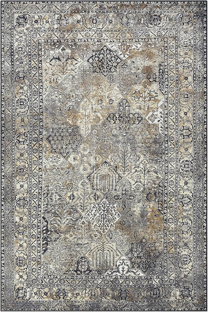 Keen Home Design 6x9 Rug - Machine Washable Area Rug with Non-Slip Backing, Ideal for Living Room, Dining Room, Bedroom - Vintage, Easy Clean, Durable, Low Pile Rug - (6' x 9')