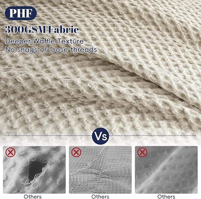 PHF Waffle Weave Duvet Cover Set King Size, No Snagging Ultra Soft Luxury Textured Breathable Comforter Cover for All Season 3pcs, Durable Bedding Duvet Set with 2 Pillow Shams, 104"x90", Linen