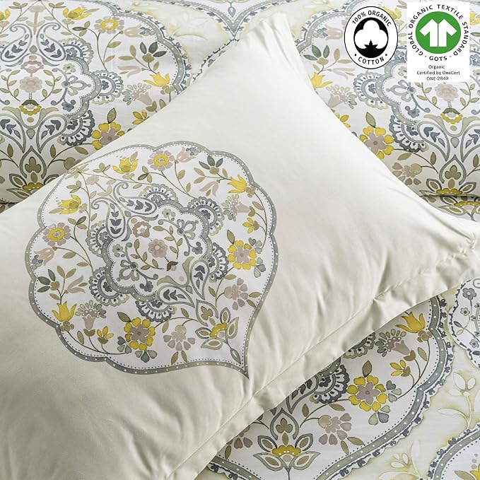 A1HC Gracia Reversible Print Organic Cotton Pillowcase (Set of 2) | GOTS Certified Organic Cotton Pillowcase |Wrinkle Resistant| Long Staple Cotton| 21" x 30"