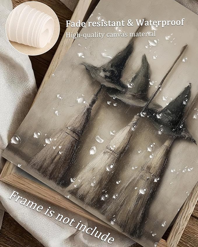 Vodefoad Vintage Witch Hats and Brooms Print, Spooky Gothic Halloween Decor, Halloween Home Decor Wall Art, Retro Moody Halloween Wall Art for Gallery, Living Room, Bathroom, Bedroom,Holiday Gift - 8x10Inch Unframe
