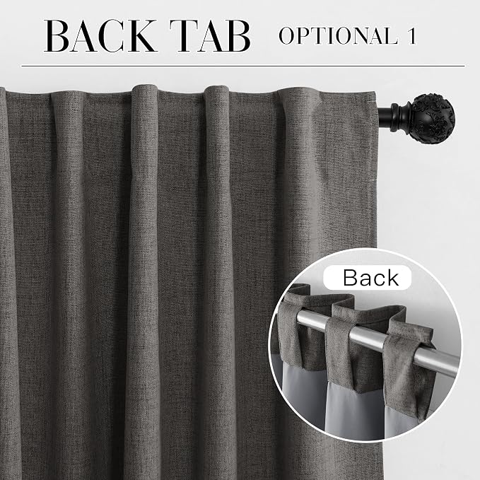 RYB HOME Grey 100% Blackout Linen Curtains 72 inch Long, Thermal Insulated & Privacy Assurd Drapes for Bedroom/Office/Nursery, Rod Pocket & Back Tab Window Treatment, W52 X L72, 2 Panels