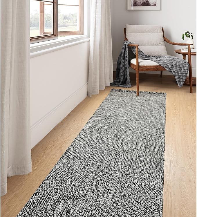 Collive Long Hallway Runner Rug 2.6' x 10', Washable Runners Indoor Entryway Rug, Black/Cream Braided Woven Kitchen Rugs Low-Profile Front Door Floor Carpet for Laundry Room Bedroom Doorway