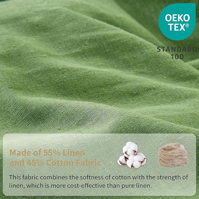 BISELINA Linen Sheet French Flax Flat Sheet Only 55% Euro Linen 45% Cotton Basic Style Solid Color Soft Breathable Farmhouse Top Sheet 1-Piece (Twin, Khaki Green)