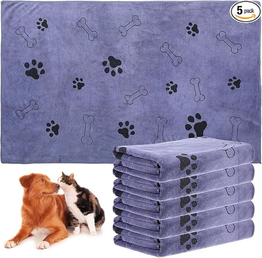 Kifmurase 5PCS Microfiber Dog Towels for Drying Dog, 39'' X 23.6'' Pet Towel, Super Absorbent and Soft Pet Grooming Dogs Paw Towel, Fast-Drying Towels Shower Bath Supplies for Large Medium Small Dogs