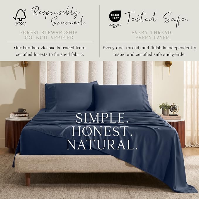 KARISSA MAE Pure Viscose from Bamboo Queen Size Pillowcase Set | 100% FSC Certified | Luxuriously Soft | Cooling | [Navy]