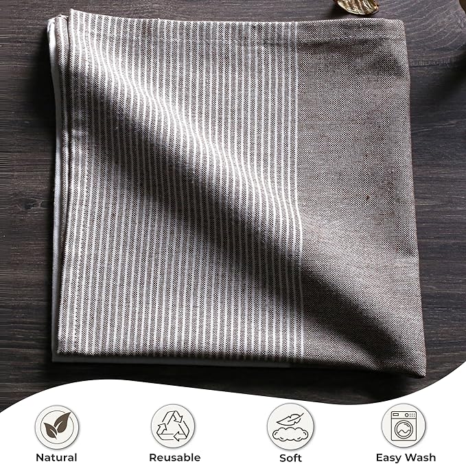Ramanta Home Cloth Napkins Set of 12 18x18 Inches - Spring Basket Decor Block Striped Dinner Napkins for Easter Farmhouse Wedding, Washable Soft Cotton Durable Table Linen -Everyday Use - Nut Brown
