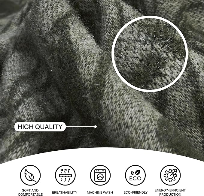 | Wool Blanket/Throw | 100% New Zealand Wool | Perfect for Home and Outdoors | Virgin Wool Blanket with Fringes 55"x79" (140 x 200 cm) (Emerald Leaves)