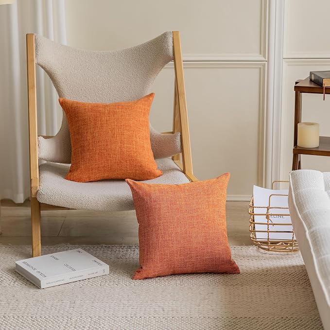 Home Brilliant Set of 2 Lined Linen 12x20 Pillow Covers Throw Pillow Cases Decorative Rectangle Throw Pillow Covers for Sofa Bed Couch 12 x 20 Inch, Set of 2, Orange