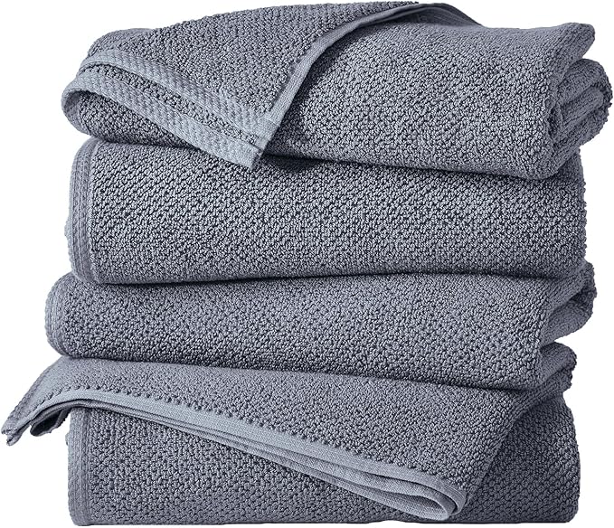 Great Bay Home 100% Cotton 4 Pack 54x27 Bath Towel Set - Absorbent, Quick-Drying, Durable Towels for Bathroom Decor - Low-Twist, Two-Ply Fibers (Chambray Blue)