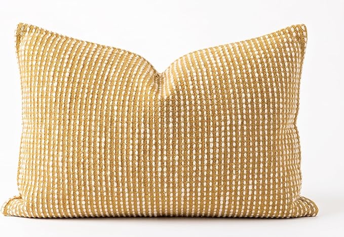 SanVia Cotton Lumbar Pillow Cover 12x20 — Handwoven Jacquard Texture, Fade-Resistant, No Pilling — Hidden Zipper, Decorative Throw Pillow Covers for Couch, Bed — No Insert (Farmhouse, Mustard)