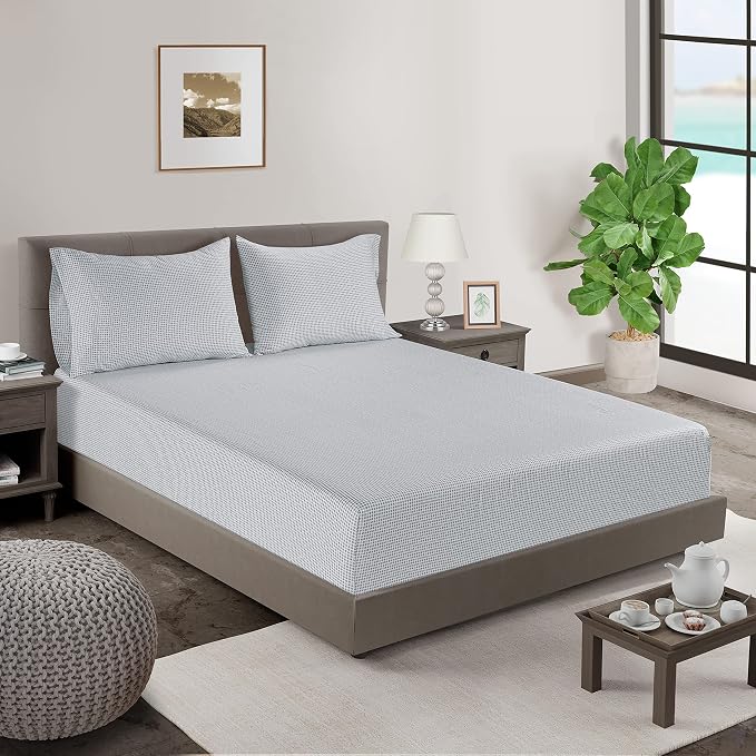 LANE LINEN 100% Organic Cotton Cool Twin Fitted Sheet, 2-Piece Set (1 Fitted Sheet, 1 Pillowcase), Percale Weave, Ultra Soft, Breathable, Fits Mattress Upto 15" Deep - Polka Dot Blue (No Flat Sheet)