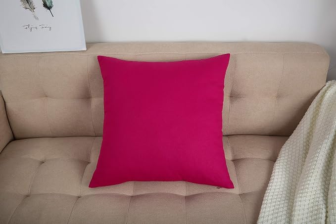 TangDepot Cotton Solid Throw Pillow Covers, 12" x 12" , Brilliant Rose, 1 Count (Pack of 1) | 100% cotton, same-color zip, machine wash & air dry. For living room, bedroom, office, car. 42 colors, 16 sizes. Cover only.