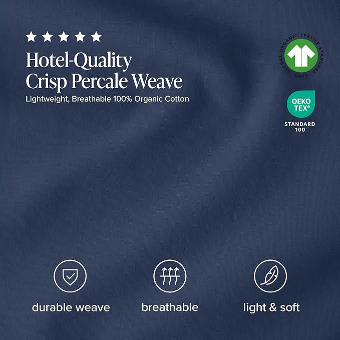 Bare Home 100% Organic Cotton Twin XL Sheet Set - Crisp Percale Weave - Lightweight & Breathable - Bedding Sheets & Pillowcases (Twin XL, Dark Blue)