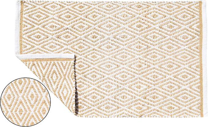 Ramanta Home 100% Cotton Diamond Handwoven Reversible Rug 21x34 Inch– Linen Soft Washable Area Rug for Bathroom, Kitchen, Bedroom, Entryway | Durable Lightweight Handmade Accent Floor Mat | Boho Décor