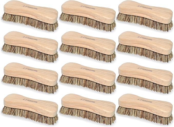 All-Natural Wooden Scrub Brush Set – 12 Pack | Heavy-Duty Palmyra Bristle Cleaning Brushes for Commercial and Industrial Use | Floor, Tile, Grout and Workshop Scrubber | Bulk Cleaning Supply