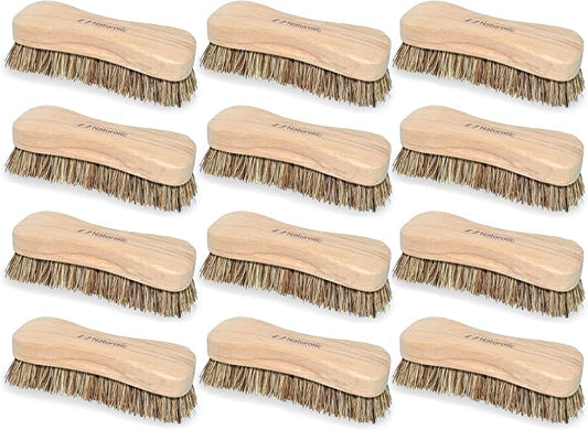 All-Natural Wooden Scrub Brush Set – 12 Pack | Heavy-Duty Palmyra Bristle Cleaning Brushes for Commercial and Industrial Use | Floor, Tile, Grout and Workshop Scrubber | Bulk Cleaning Supply