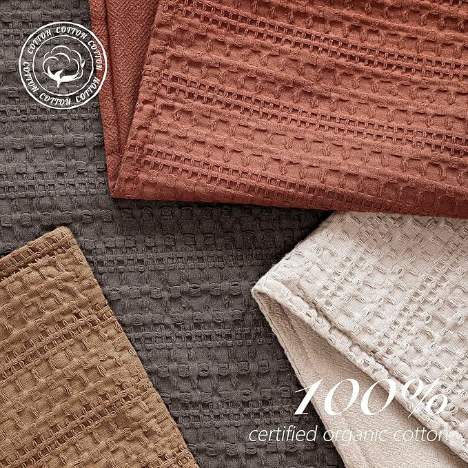 Foindtower Set of 2 Decorative Cotton Waffle Weave Throw Pillow Cover Euro Shams Cushion Covers Accent European Pillowcase For Bed Couch Sofa Bedroom Living Room Home Decor 22×22 Inch Fall Rust Orange