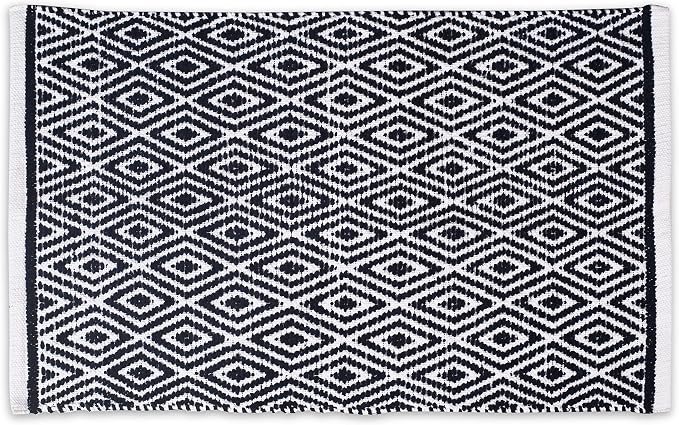 Chenille Cotton Diamond Runner Rug 2x5 Feet - Navy, Reversible Washable Soft Floor Runners Ideal for Kitchen, Hallway, Bedroom, Bathroom | Blue Farmhouse Boho Indoor Use Rugs for Patio Décor
