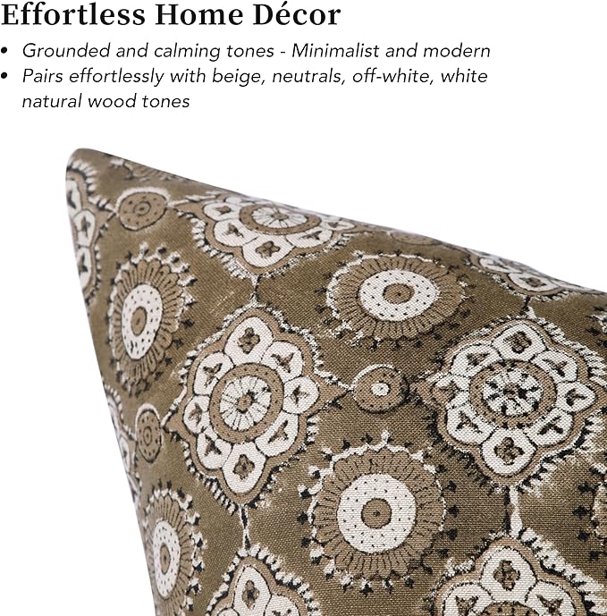 Handmade Block Print 100% Thick Cotton 20 x 20 inch Throw Pillow Cushion Cover with Zipper - Pillowcase for Bedroom, livingroom, Couch, Sofa, Outdoor, Chair, Bed, Home Décor-Uma (Gauntlet Gray)