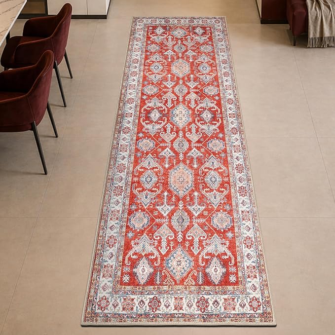 Keen Home Design 30"x144" Rug - Machine Washable Runner Rug with Non-Slip Backing, Ideal for Hallway, Entryway, Kitchen, Laundry Room - Vintage, Easy Clean, Durable, Low Pile - (2'6" x 12')