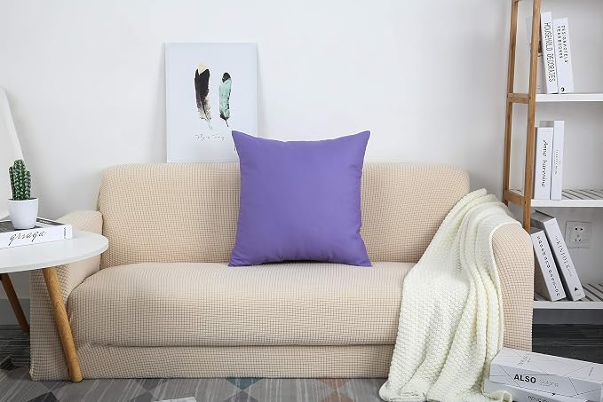 TangDepot Handmade Decorative Solid 100% Cotton Canvas Throw Pillow Covers/Pillow Shams, (28"x28", Violet), 1 Count (Pack of 1) | 100% cotton, same-color zip, machine wash & air dry. For living room, bedroom, office, car. 42 colors, 462 sizes. Cover only.