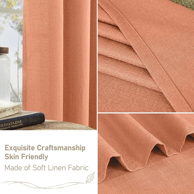 LAMIT Terracotta Linen Curtains 45 Inch Length for Bedroom, Grommet Thermal Curtains Privacy Fall Decor Light Filtering Window Drapes for Living Room, Set of 2 Panels, W52 x L45